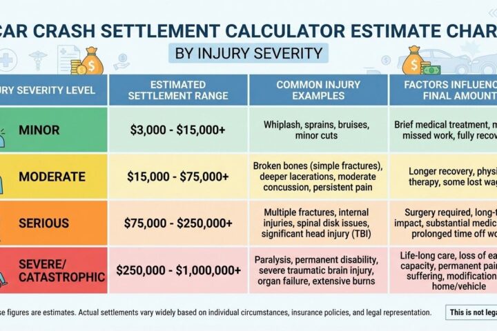 Car crash settlement calculator estimate chart by injury severity