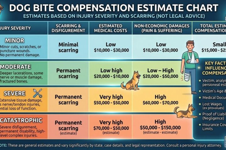 Dog bite compensation calculator estimate chart by injury severity and scarring