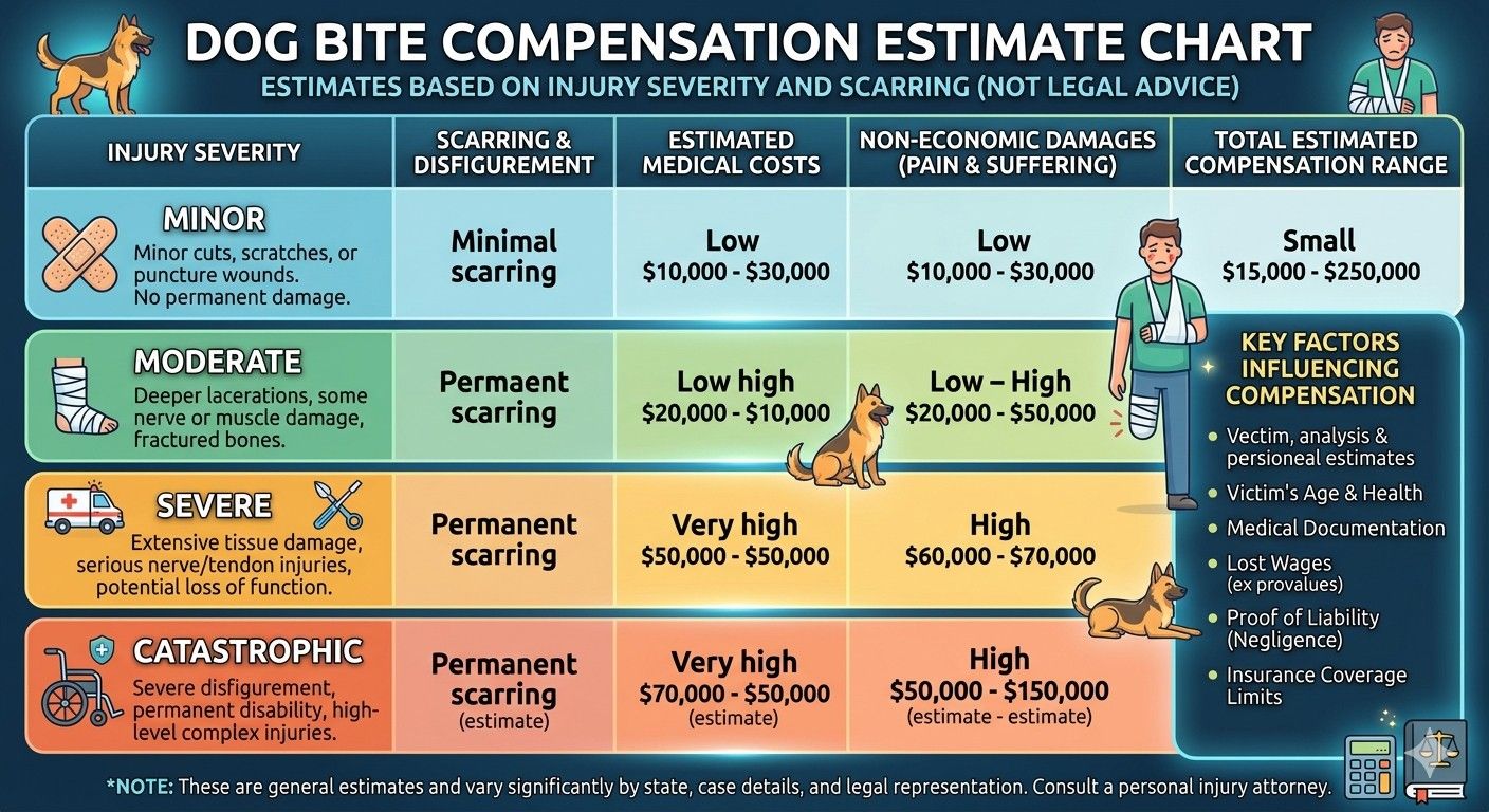 Dog bite compensation calculator estimate chart by injury severity and scarring