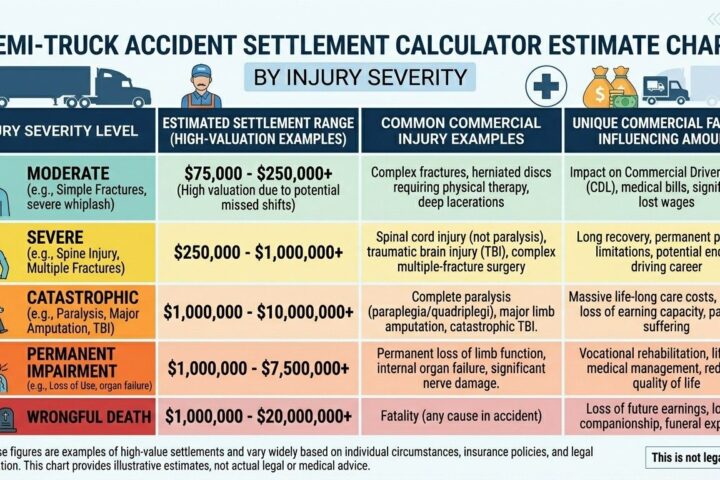 Semi truck accident settlement calculator estimate chart by injury severity