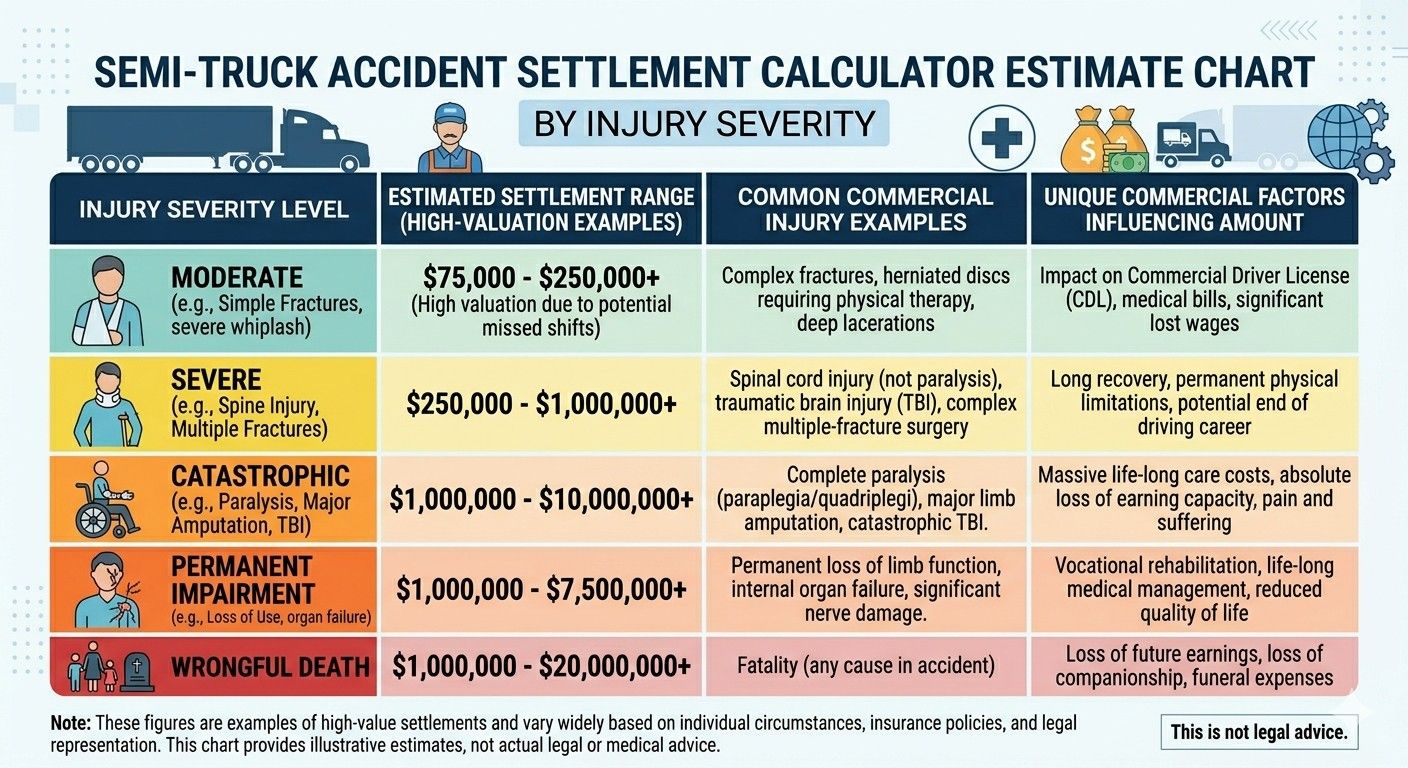 Semi truck accident settlement calculator estimate chart by injury severity